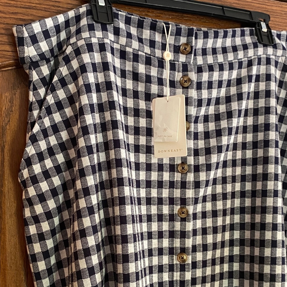 DownEast Navy and White Gingham Button-Front Skirt